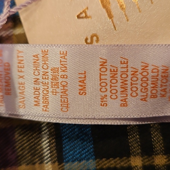 💕SAVAGE x FENTY💕 Tied-Up Tartan PJ Raw Hem Sleep Shirt Blue Plaid Small S NWT - Picture 16 of 16